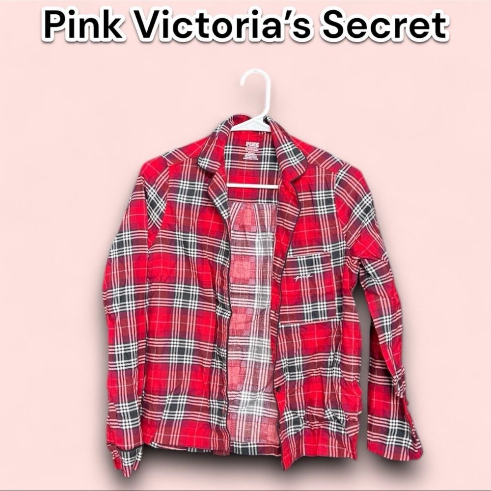 PINK Victoria’s Secret red button up flannel, PJ shirt, super soft, long sleeve